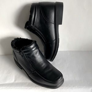 Areni One Leather Winter Ankle Boots Men`s Faux Fur Lining Dual Zip Black 8.5